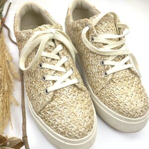 Born in California Women's Cream Woven Platform Sneakers Sz 8